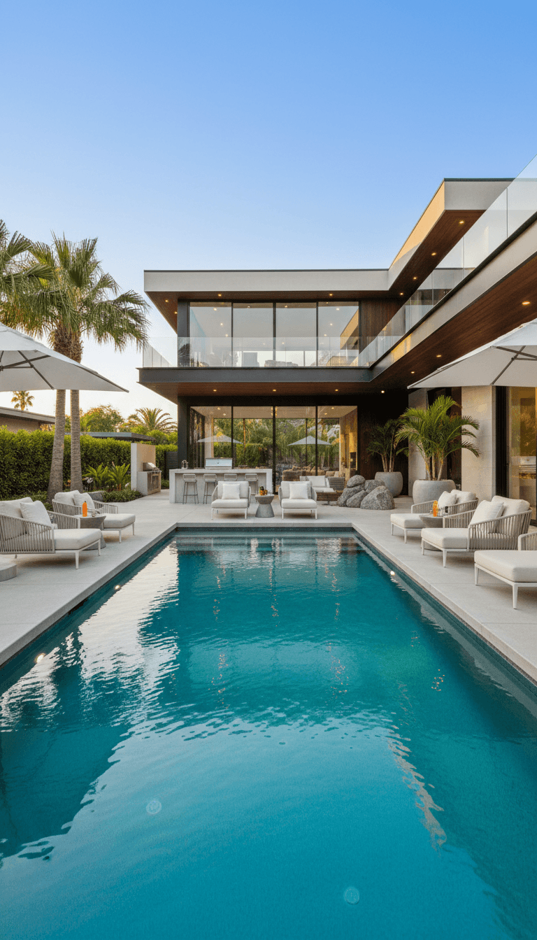 Luxury swimming pool in Sacramento backyard with spa-like features